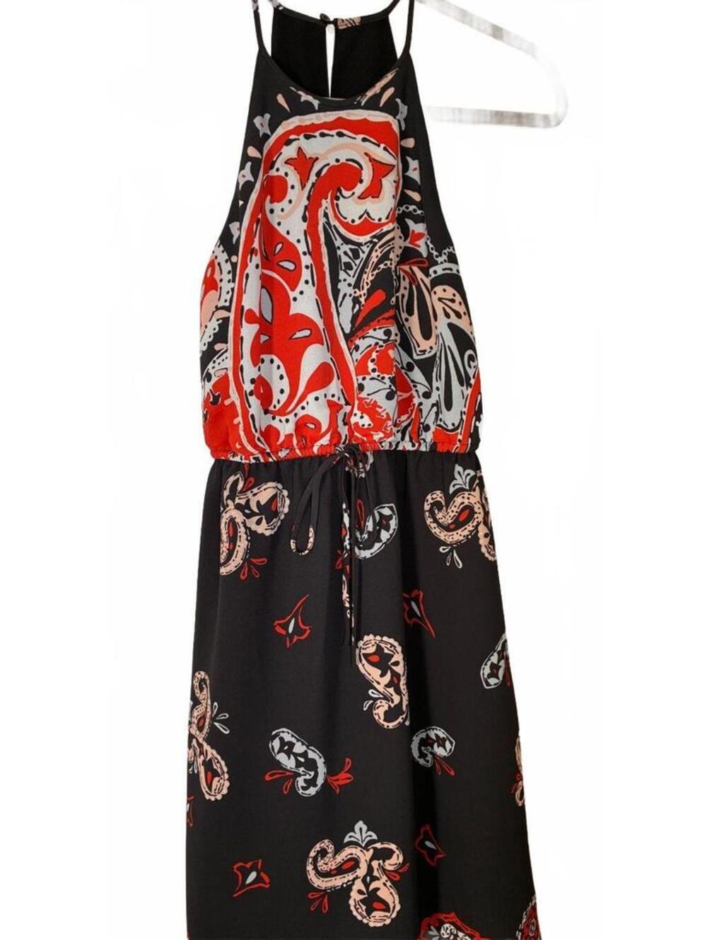 LOFT Petites Black/Red/White Paisley Halter A-Line Knee Dress, XXSP